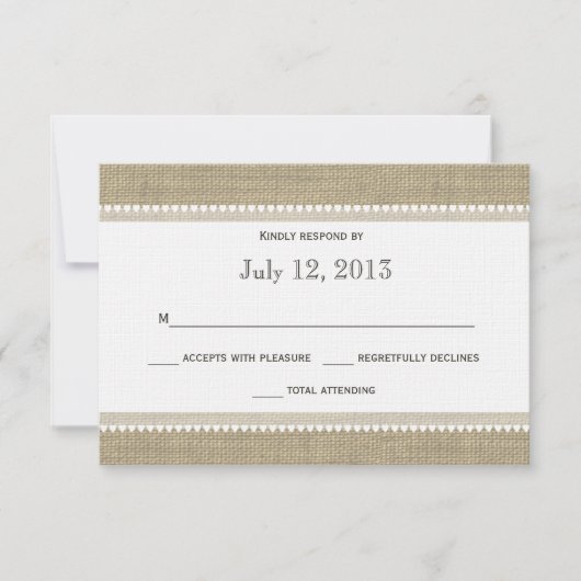 Hearts en Burlap Reactie RSVP Kaartje (Voorkant)