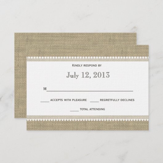 Hearts en Burlap Reactie RSVP Kaartje (Voorkant / Achterkant)