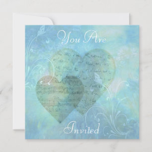 Hearts en Butterflies Blue Invitation Announcemen Kaart