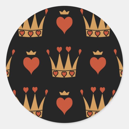 Hearts en Crowns Motif Ronde Sticker (Voorkant)
