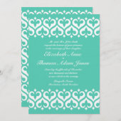 Hearts en Fleur de Lis Wedding Invitation - Blauwg Kaart (Voorkant / Achterkant)