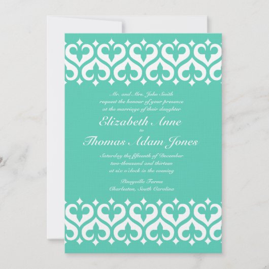 Hearts en Fleur de Lis Wedding Invitation - Blauwg Kaart (Voorkant)