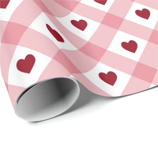 Hearts en Gingham Pattern Cadeaupapier (Rol Hoek)