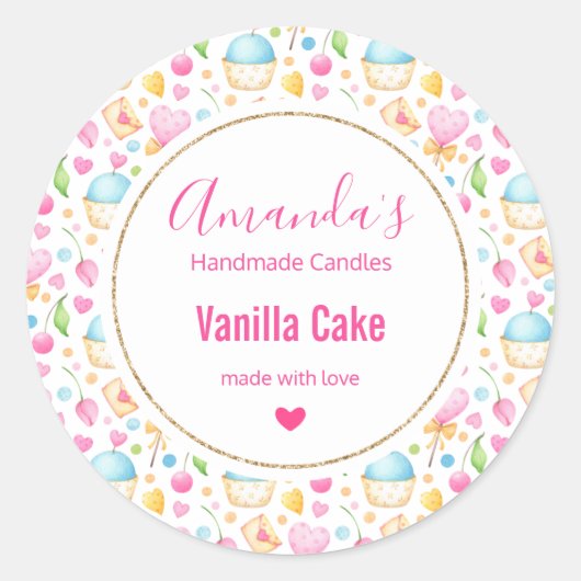 Hearts en Muffins Waterverf Pattern Candle Biz Ronde Sticker (Voorkant)