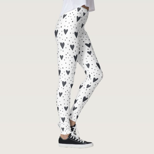 Hearts en Polka Dot Black en White Pattern Leggings (Rechts)