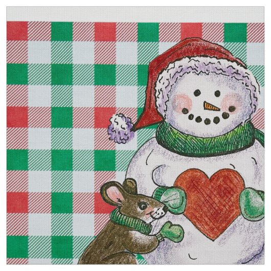 Hearts en Snowman Friends Fabric Stof (Swatch)