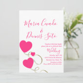 Hearts en Zwemelen Manuscript Roze Gouden Weddensc Kaart (Staand voorkant)