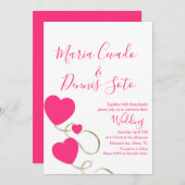 Hearts en Zwemelen Manuscript Roze Gouden Weddensc Kaart (Voorkant / Achterkant)