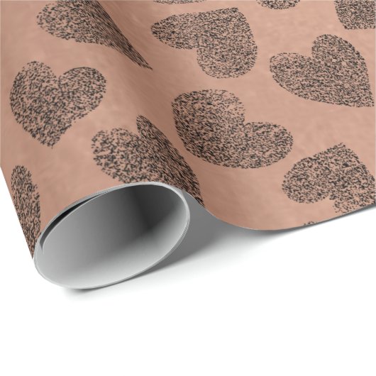 Hearts Faux Roos Koper Wit Liefde Valentijn Cadeaupapier (Rol Hoek)