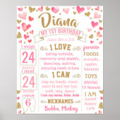 Hearts First Birthday party sign for a girl Poster (Voorkant)