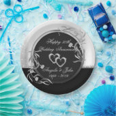 Hearts, Floral Silver Wedding Jubileum Papieren Bordje (Feest)