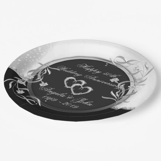 Hearts, Floral Silver Wedding Jubileum Papieren Bordje (Gekanteld)