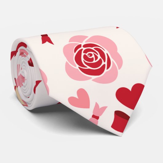 Hearts, Flower and Bows Valentine  Stropdas (Opgerold)