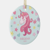 Hearts & Flowers Unicorn Kerstannament Keramisch Ornament (Rechts)