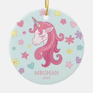 Hearts & Flowers Unicorn Kerstannament Keramisch Ornament