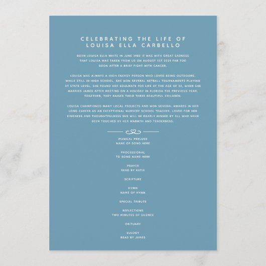 Hearts forever begrafenisprogramma blauw grijs programmakaart (Achterkant)