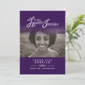 Hearts forever begrafenisprogramma donker paarse programmakaart (Staand voorkant)