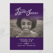 Hearts forever begrafenisprogramma donker paarse programmakaart (Voorkant)