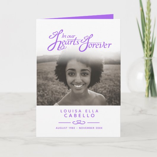 Hearts forever begrafenisprogramma paarse wit programma (Voorkant)