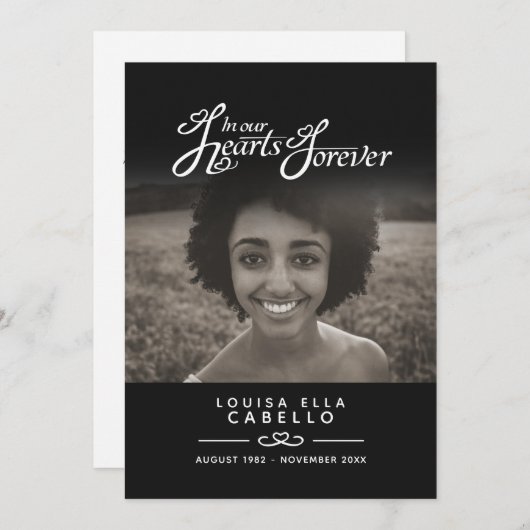 Hearts forever begrafenisprogramma zwart wit programmakaart (Voorkant / Achterkant)