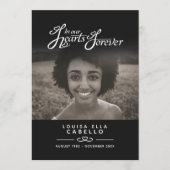 Hearts forever begrafenisprogramma zwart wit programmakaart (Voorkant)