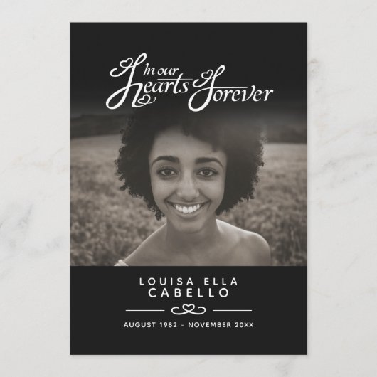 Hearts forever begrafenisprogramma zwart wit programmakaart (Voorkant)