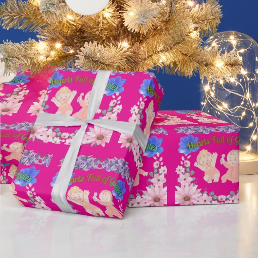 Hearts full of Giggles hot pink Cadeaupapier (Feestdagen)