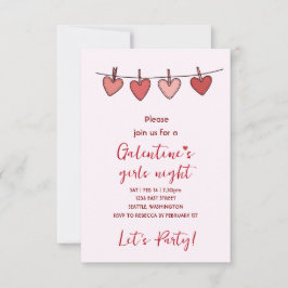 Hearts Galentines Love Pattern Party Invitation RSVP Kaartje