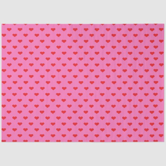Hearts Galore, red hearts on pink, Tissuepapier (Voorkant)