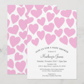 Hearts Girl Baby shower Uitnodiging Roze Whimsical (Voorkant / Achterkant)