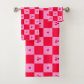 Hearts Grid roze en rood Bad Handdoek (Insitu)