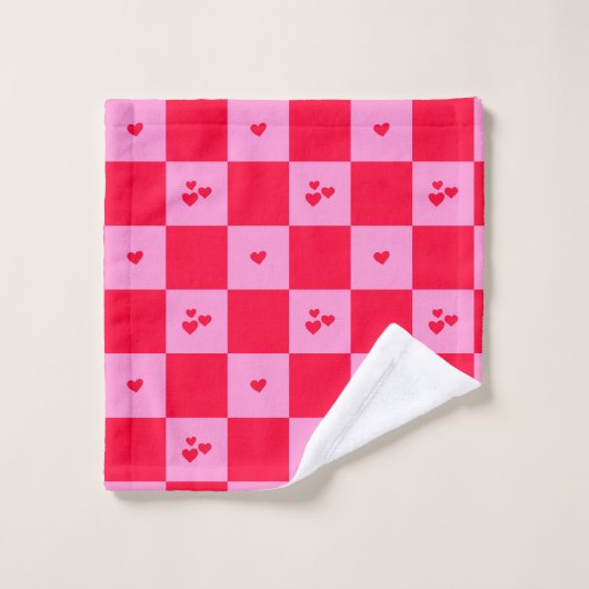 Hearts Grid roze en rood Bad Handdoek (Wasdoekje)