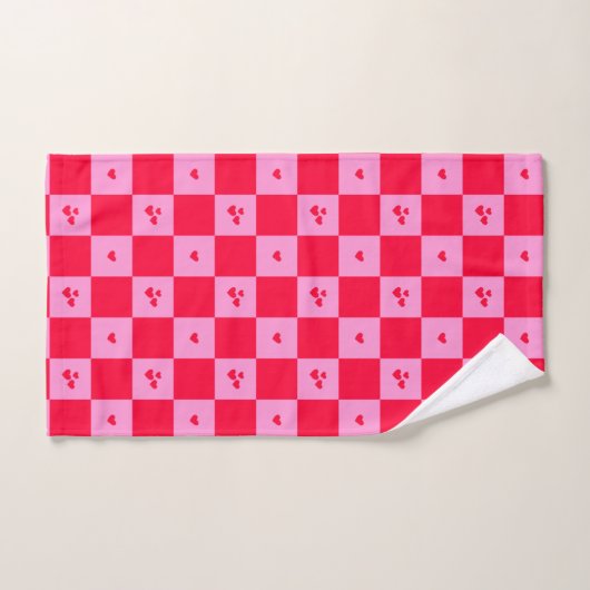 Hearts Grid roze en rood Bad Handdoek (Handdoek)