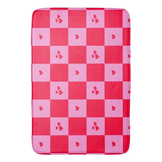 Hearts Grid roze en rood Badmat (Voorkant Verticaal)
