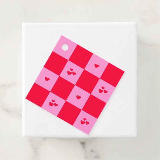 Hearts Grid roze en rood Bedankjes Labels (In situ)