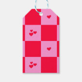 Hearts Grid roze en rood Cadeaulabel (Voorkant)