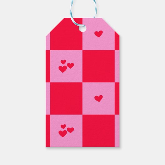 Hearts Grid roze en rood Cadeaulabel (Voorkant)
