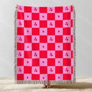 Hearts Grid roze en rood Deken