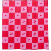 Hearts Grid roze en rood Douchegordijn (Voorkant)