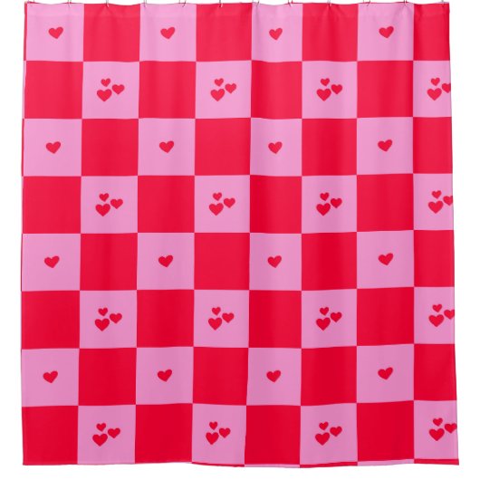 Hearts Grid roze en rood Douchegordijn (Voorkant)