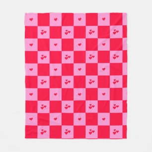 Hearts Grid roze en rood Fleece Deken