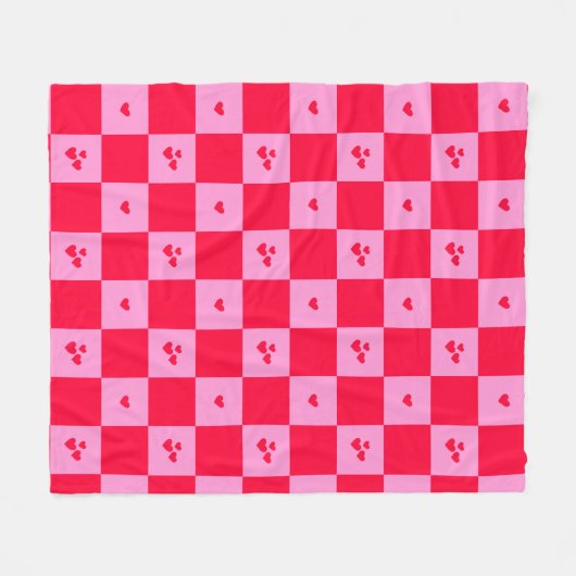 Hearts Grid roze en rood Fleece Deken (Voorkant (Horizontaal))