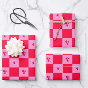 Hearts Grid roze en rood Inpakpapier Vel