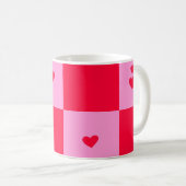 Hearts Grid roze en rood Koffiemok (Voorkant rechts)