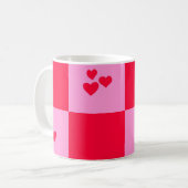 Hearts Grid roze en rood Koffiemok (Voorkant links)