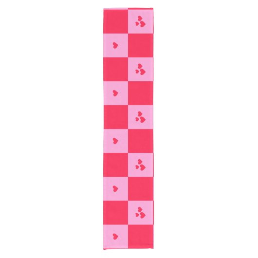 Hearts Grid roze en rood Korte Tafelloper (Voorkant)