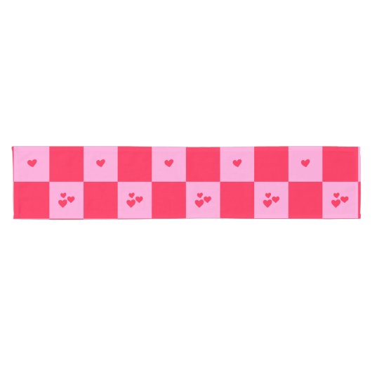 Hearts Grid roze en rood Korte Tafelloper (Horizontaal)