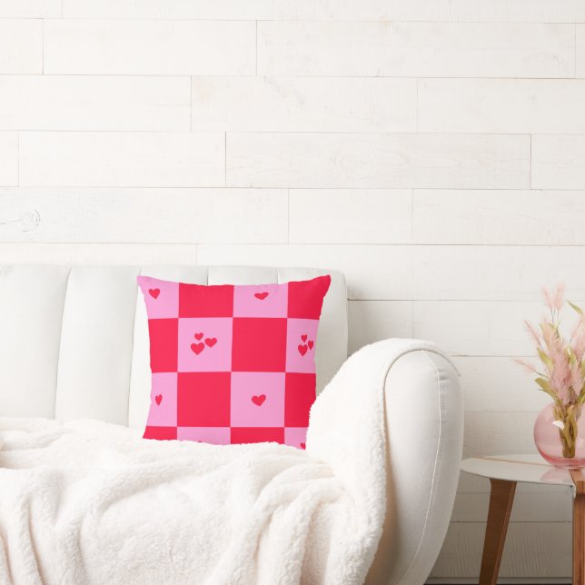 Hearts Grid roze en rood Kussen (Bank)