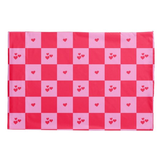 Hearts Grid roze en rood Kussensloop (Achterkant)