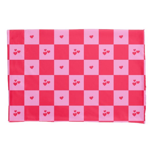 Hearts Grid roze en rood Kussensloop (Voorkant)